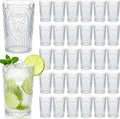 48 Pcs 16 oz Plastic Vintage Drinking Glasses Stemless Ribbed Highball Glasses Bulk Embossed Reusable Cup for Water Beer Cocktails Juice Wedding Bridal Shower Birthday Event Party (Clear)