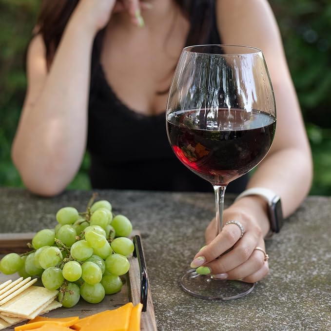 Oversized 33.5oz Wine Glasses (2 Pack) - Holds a Full Bottle of Wine - Made of Hand-Blown Glass NOT Plastic - XL Glassware Fun for Charcuterie Boards, Bachelorette Trips & Weddings - Mothers Day Gifts