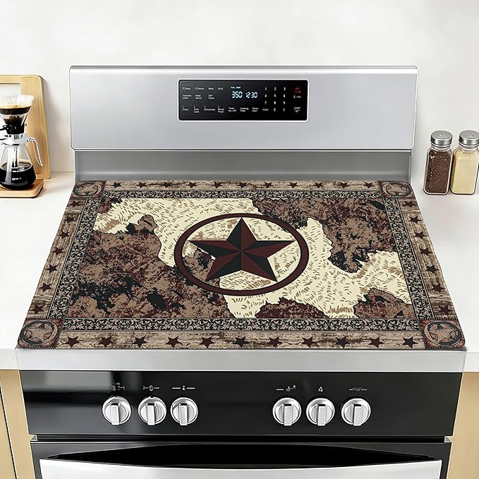 Farmhouse Western Stove Top Covers for Electric Stove 20x28 Inch Farmhouse Heat Resistant Glass Top Stove Cover Washable Foldable Cooktop Protector