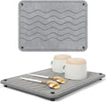 Spaceneat Diatomite Stone Drying Mat for Kitchen Counter - Rapid Moisture Removal - 15.7" x 11.8" Large Dish Drying Stone for Kitchen Sink - Diatomaceous Earth Quick Dry Dish Mat - Gray Waves