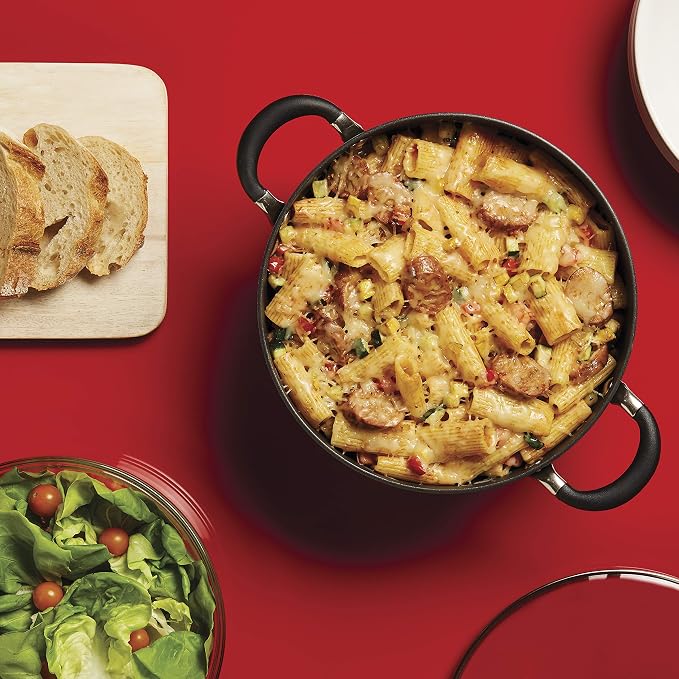 Circulon Symmetry Hard-Anodized Nonstick Induction Casserole Pan with Lid, 5.5-Quart, Black