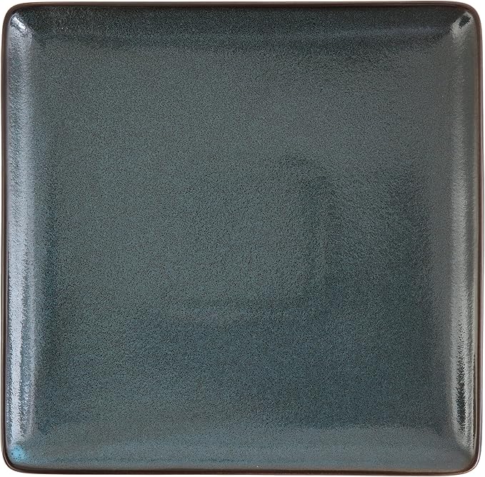 D&V 6 Piece Stōn Porcelain Dinnerware Square Dinner Plate Set, 9", Twilight