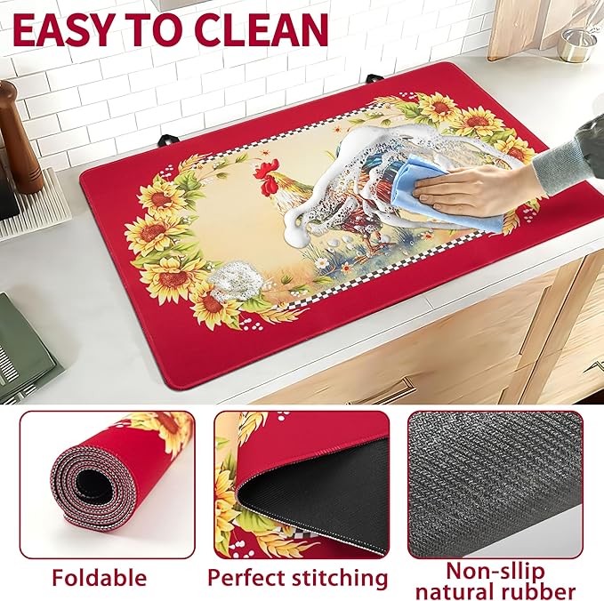 Farmhouse Rooster Stove Top Covers for Electric Stove 20x28 Inch Farmhouse Heat Resistant Glass Top Stove Cover Washable Foldable Cooktop Protector