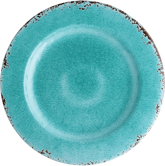 UPware 12 Piece Crackle Melamine Dinnerware Sets, Outdoor Dishes Set, Plates and Bowls Sets, Service for 4, Turquoise