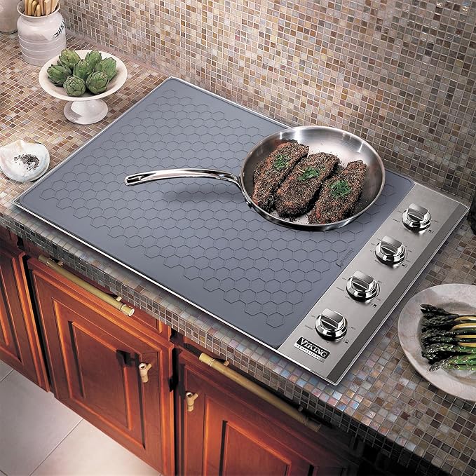 Stove Top Covers - 30" x 21" Extra Large, Heat Resistant Silicone Stove Top Protector, XL Dish Drying Mat for Kitchen, Ceramic & Glass Cooktop Protector, Grey