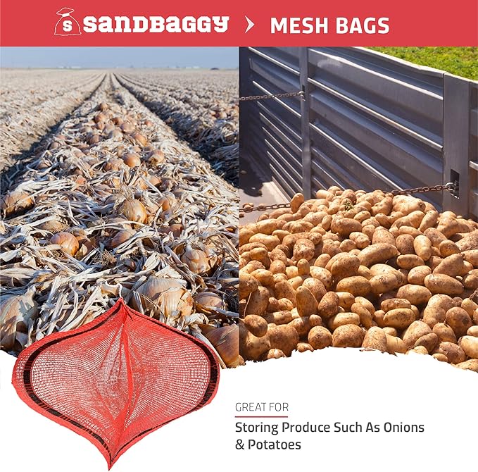 Sandbaggy Mesh Onion Produce Bags | Small 15" x 25 Inch Bags | 50 lb Capacity | Breathable Fabric | Great for Packaging Produce & Fruit (15" x 25" Small, Pack of 50)