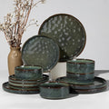 HaWare Dinnerware Sets, 12-Piece Plates and Bowls Set, Stoneware Dish Set for 4, Ceramic Dinnerware for Home Restaurant, Chip and Scratch Resistant, Microwave and Dishwasher Safe, Reactive Moss Green