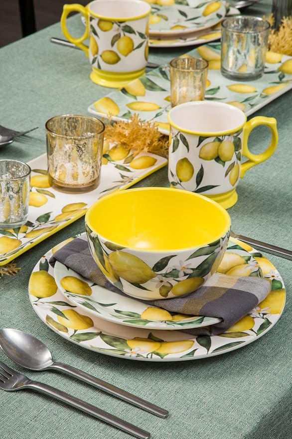 Bico Lemon Dreams Ceramic Coffee Mugs Set of 4, 20 oz Large Tea Cups with Handle, Aesthetic Latte Mugs for Cappuccino Cocoa, Lead-Free, Dishwasher and Microwave Safe, Housewarming Gift