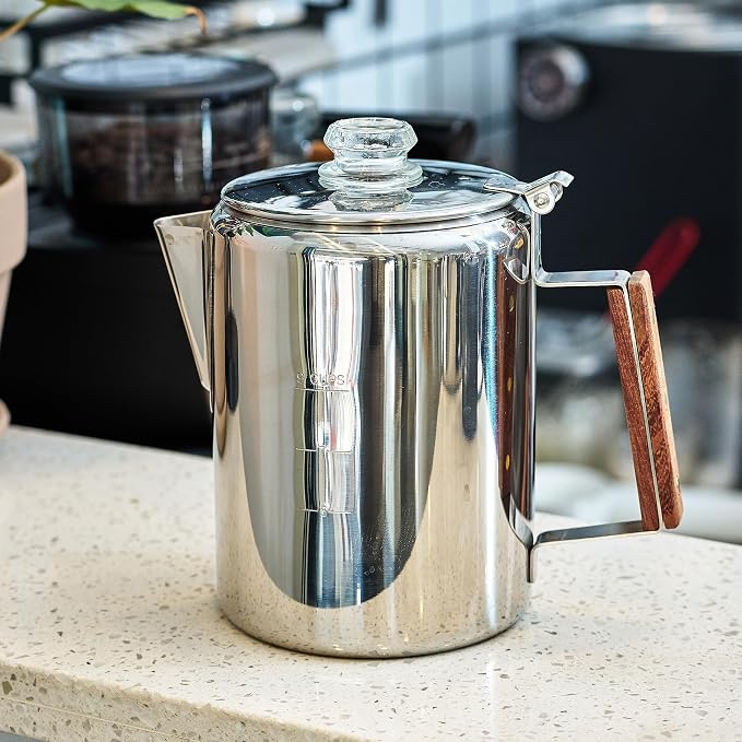 ZOWIE KING Camping-Fire Coffee Percolator Stovetop Pot- Stainless Steel Stove top Coffee Pot, Unleash Flavor in the Great Outdoors (9 Cups)