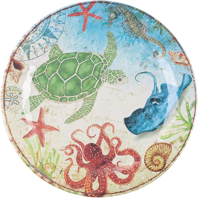 UPware 16 Piece Sea Turtle Melamine Dinnerware Sets, Outdoor Dishes Set, Plates and Bowls Sets, Service for 4, Multicolor