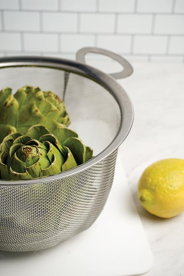 RSVP International Endurance Kitchen Collection Stainless Steel Mesh Strainer, 6 Quart, Wide Rim