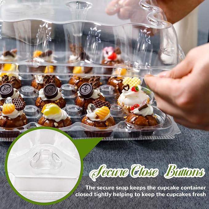 NPLUX 24 Count Mini Cupcake Containers 20 Pack Cupcake Holder with Detachable Tall Dome Lids Mini Plastic Stackable Cupcake Boxes for 480Cupcakes, BPA Free