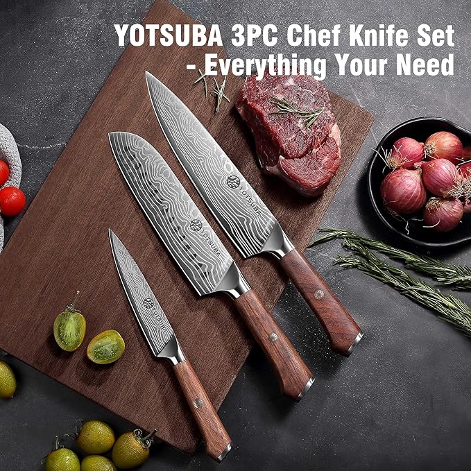 YOTSUBA Kitchen Knife Set 3 PCS, Ultra Sharp Japanese Knife Set, High Carbon Stainless Steel Blade With Smooth Ergonomic Handle for Home & Restaurant Use