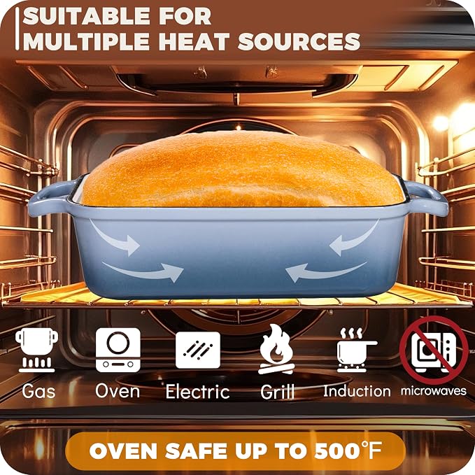 Cast Iron Bread Loaf Pan with Lid, Enameled 9x5 Loaf Pans for Baking Bread, Set of 2 for Homemade Bread & Sourdough, Sea Salt