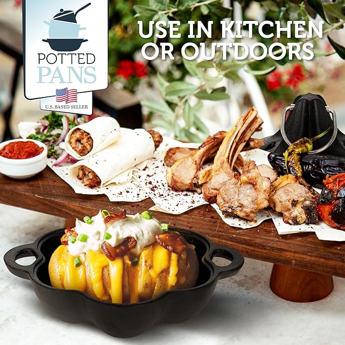 Potted Pans Garlic Roster, Pre-Seasoned Cast Iron Garlic Roaster and Garlic Press, Heavy Duty Garlic Roaster with Lid, Garlic Baker Garlic Cooker for Oven, Grill, Stove, BBQ