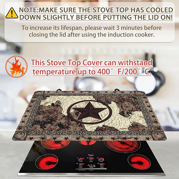 Farmhouse Western Stove Top Covers for Electric Stove 20x28 Inch Farmhouse Heat Resistant Glass Top Stove Cover Washable Foldable Cooktop Protector