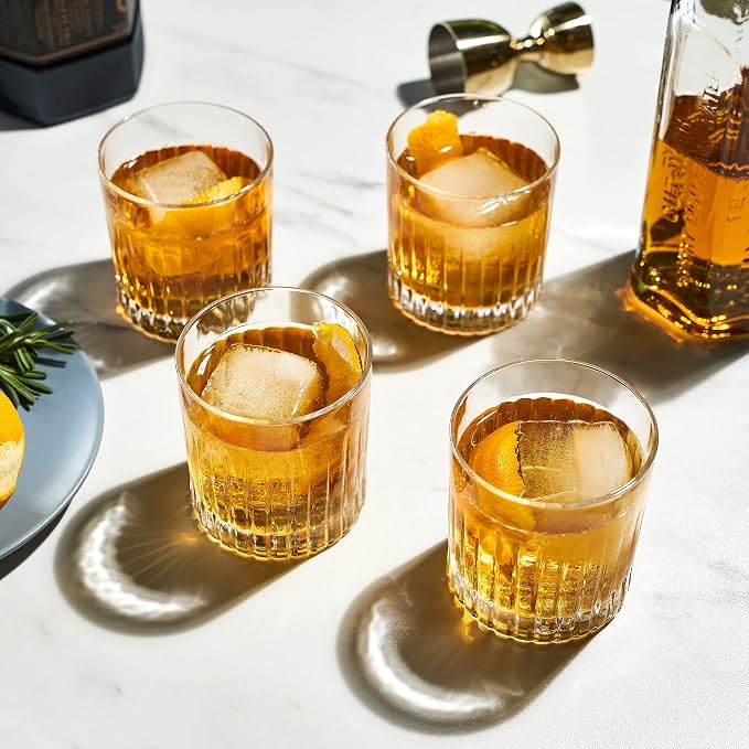 Viski Reserve Milo Crystal Old Fashioned Rocks Glasses, European Crafted Whiskey Glasses for Bourbon, Scotch, Cocktails, Barware Gifts for Men, Man Cave Essentials, Home Bar Glassware, 12 oz, Set of 4