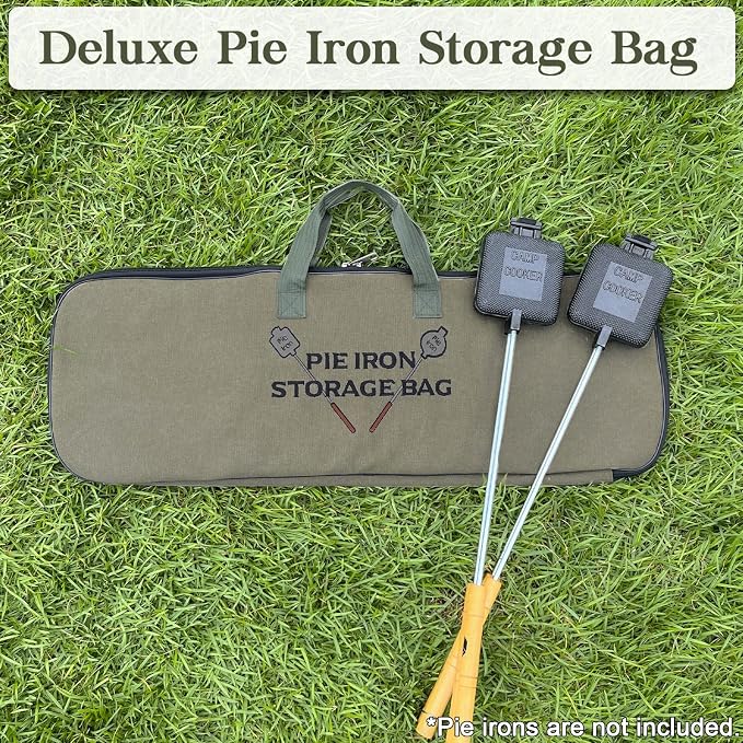 BESZONE Deluxe Pie Iron Bag for Mountain Pie Maker Cast Iron Storage Fits up to 4, Heavy Duty Padding with Extra Pocket for Campfire Accessories, Strong Straps to Secure, Camping Storage Bag 32×12in