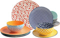 LEHAHA 12 Pieces Ceramic Dinnerware Sets, Porcelain Round Dinner Set for 4, Microwave and Dishwasher Safe Plates and Bowls Dishes Sets, Kitchen Dinner Dinning Ware Set, Assorted Colors