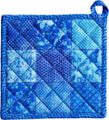Maison d' Hermine Pot Holders 100% Cotton Heat Resistant Potholders 8" x 8" Hot Pads with Loop BBQ Cooking Baking Gifts for Mothers Day Handling Hot Pans Spring/Summer (Pack of 2, Indigo Love)