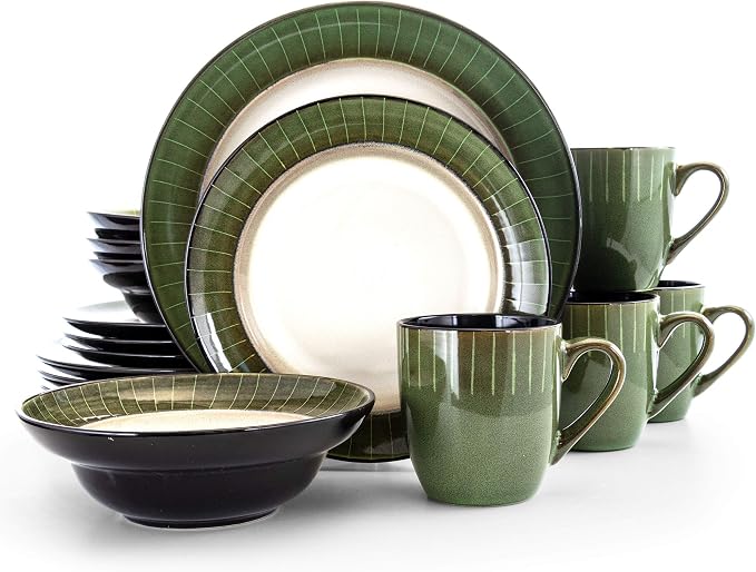 Elama Grand Jade 16 Piece Luxurious Stoneware Dinnerware with Complete Setting for 4, 16pc