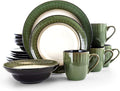 Elama Grand Jade 16 Piece Luxurious Stoneware Dinnerware with Complete Setting for 4, 16pc