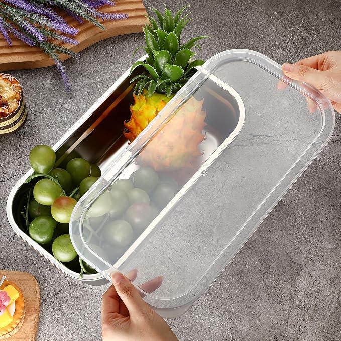 8 Pcs 304 Stainless Steel Food Storage Containers with Lids 1/3 Size Hotel Pan Chicken Food Grade Pans Metal Meal Containers for Restaurant Stackable Kitchen Freezer Buffet(4 Inch Deep)