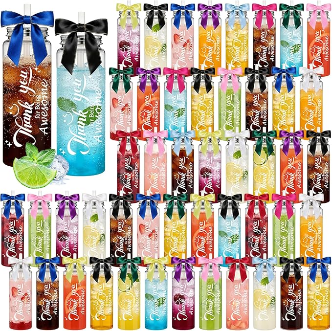 50 Pcs 17 oz Thank You Plastic Cups Bulk, Employee Appreciation Gifts for Staff Inspirational with Lids, Straw and Twist Bow, Reusable Acrylic Skinny Tumbler for Staff Coworker Teacher Nurses