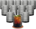 12 Oz Hobnail Drinking Set, Smokey Gray, Set of 12 | Vintage Embossed Glassware, Textured Tumblers, Includes Straws and Coasters, For Water, Beer, Cocktails, Mocktails, Whiskey