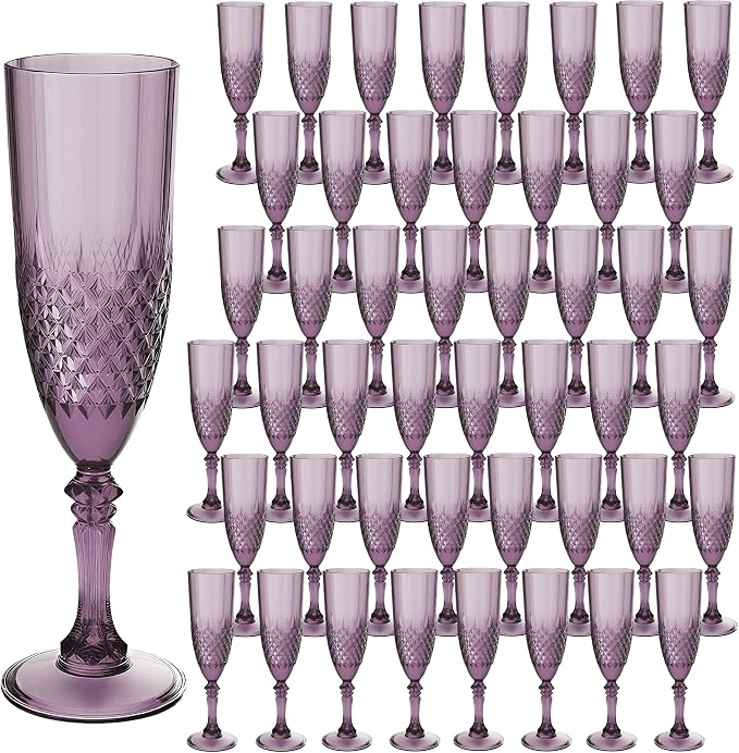 Plastic Champagne Flutes, Champagne Glasses Bulk, Reusable Unbreakable Acrylic Wine Glasses Goblets for Weddings Bachelor Parties Toasting Bridal Shower (48, Dark Purple)