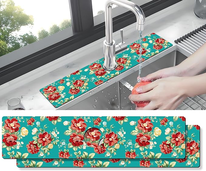 Kitchen Sink Splash Guard Faucet Mat -2 PC Super Absorbent Fast Drying Mat Sink Gadgets-Splash Guard Behind Faucet Drip Catcher for Kitchen, Bathroom,Sink Mat, Dish Drying Mat, Bathroom(23.5" X 5.5" )