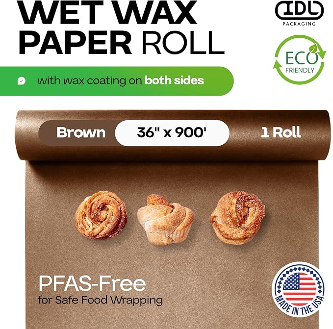 Brown Wet Wax Paper Roll 36" x 900' - USA-Made Moisture-Repellent Cooking Paper for Packing, Storing & Freezing - Heavy-Duty Food-Safe Wrapping Material for Meat, Cheese & Baked Goods by IDL Packaging