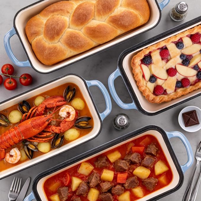 11x5 Inch Cast Iron Loaf Pan with Lid, Large Loaf Pans for Sourdough Bread Baking, Even Heat Distribution Dutch Oven Bread Pan for Homemade Bread, Meatloaf (5.8Qt, Seasalt)