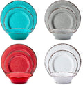 LEHAHA BPA Free Rustic Melamine Plate and Bowl Dinnerware Set Perfect for Indoor Outdoor Dining Party, Camping, 12 Piece Unbreakable Dinnerware Set, Service for 4