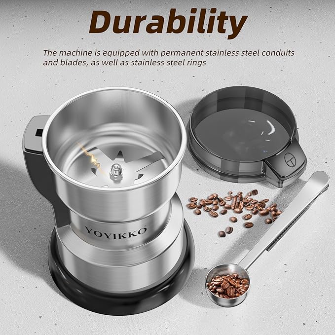 Electric Coffee Grinder 300W, Adjustable Grind, Espresso/Drip/Pour. Coffee Grinder for Coffee, Spices, and Other Foods (silvery-150)