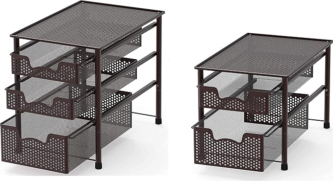 Simple Houseware Stackable 2 Tier Sliding Basket + 3 Tier Sliding Basket Bronze