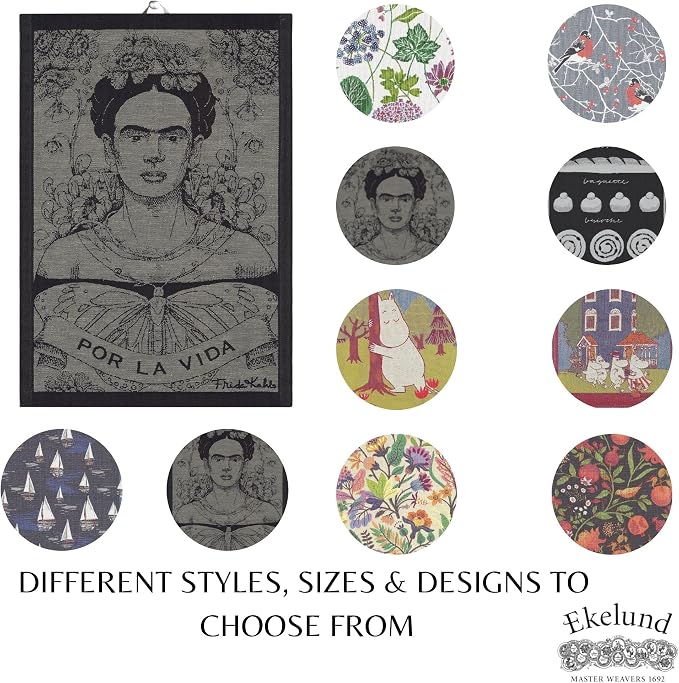 Ekelund Weavers - Frida Kahlo Design 'Fuerza' -55% organic cotton, 45% organic linen Dish Towel - @14 x 21 inches