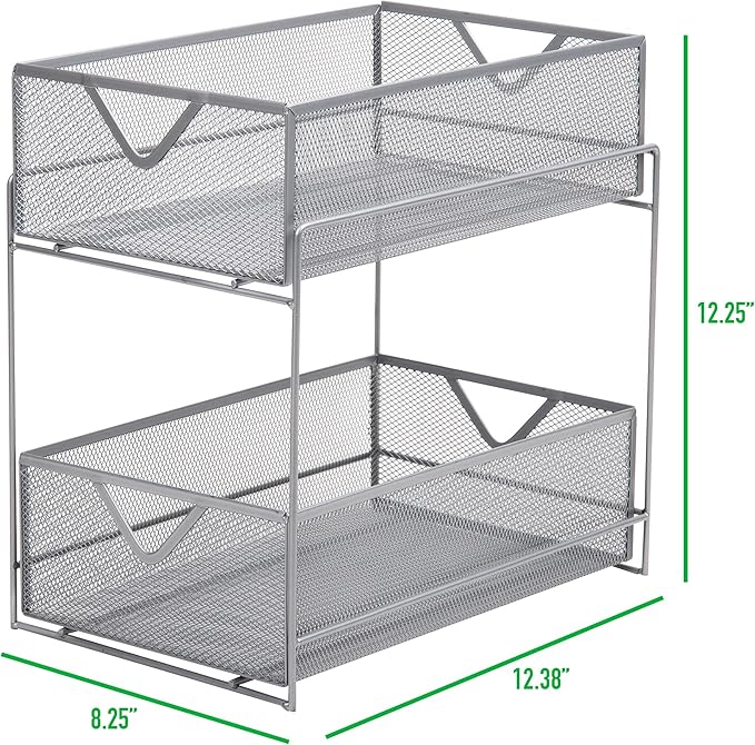 Mind Reader Accessory Organizer, Supply Storage, Makeup, Office, Kitchen, Metal Mesh, Silver
