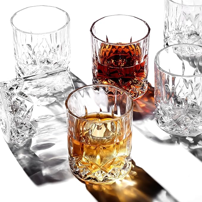 LEMONSODA Crystal Cut Old Fashioned Whiskey Glasses Set of 2, 4, 6-10oz Ultra-Clear Premium Lead-Free Rocks Glass Tumbler For Drinking Bourbon, Scotch, Cognac, Cocktails (Set of 4)