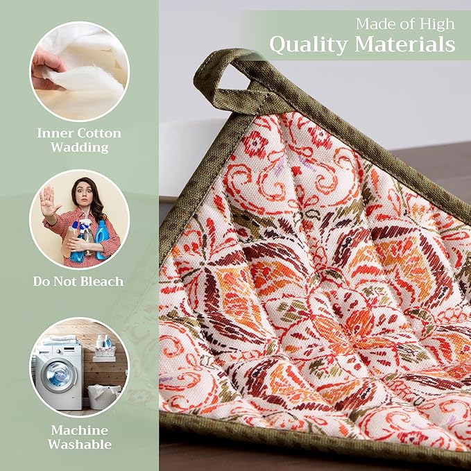 Maison d' Hermine Pot Holders 100% Cotton Heat Resistant Potholders 8" x 8" Hot Pads with Loop for Thanksgiving Christmas Decorations BBQ Cooking Baking Handling Hot Pans (Pack of 1, Damask)