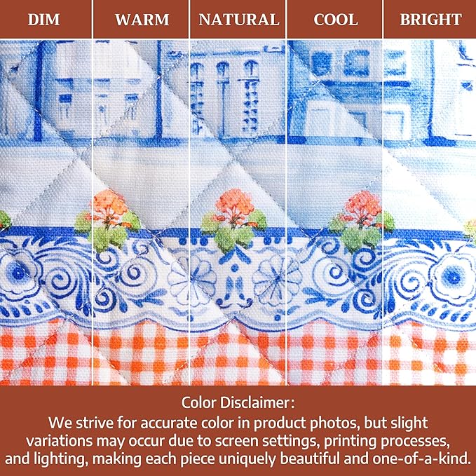 Maison d' Hermine 100% Cotton Oven Mitt & Pot Holder Set (7.5"x13" & 8"x8") Heat Resistant Cooking Gloves with Loop Baking Grilling Kitchen Gifts for Mothers Day Spring/Summer (Amsterdam Canals)