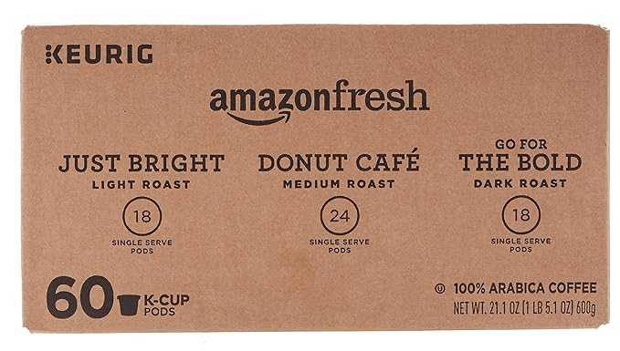 AmazonFresh 60 Ct. Coffee Variety Pack, 3 Flavors, Keurig K-Cup Brewer Compatible