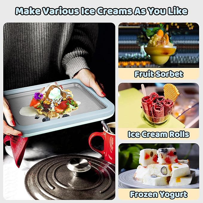 JoyMech Ice Cream Roll Maker Rolled Ice Cream Machine, Sweet Spot Pan, Instant Cold Plate, Ideal for Making Rolled Ice Cream Soft Serve Slushies Frozen Yogurt Sorbet and Gelato (Sky Blue)