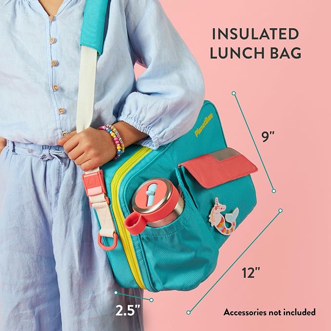 PlanetBox Rover Stainless Steel Bento Box Style Lunch Box Kit for Kids with 5 Compartments, Includes Insulated Lunch Bag, Leakproof Food Containers and Matching Mermaid Lagoon Magnets