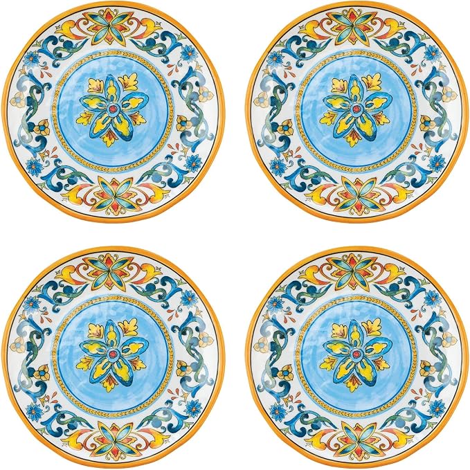 UPware 16 Piece Chianti Melamine Dinnerware Sets, Outdoor Dishes Set, Plates and Bowls Sets, Service for 4, Multicolor