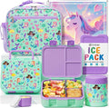 Fimibuke Bento Lunch Box for Kids with Food Jar, 3-Compartment 32OZ Snack Lunch Container, Lunch Bag, 12OZ Insulated Food Jar & Ice Pack Set for Age 3-12 School Daycare Toddler Teen Girls Boy, Mermaid