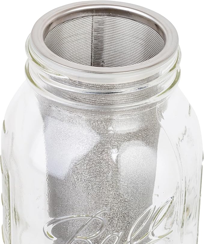 Brewing America Mason Jar Cold Brew Coffee Maker Infuser: Made in USA Wide Mouth Mason Jar with Screw Top Pour and Drinking Lid, Stainless Steel Filter - Coffee, Tea, Alcohol - 2 Quart 64 oz Teal Lid