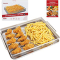Geesta 304 Stainless Steel Air Fryer Basket for Oven with 50 Recipes, 16.5” x 12.5” Extra Large Air Fryer Tray and Pan, Air Fryer Rack, Crisper Basket &Tray, Air Fryer Oven Accessories