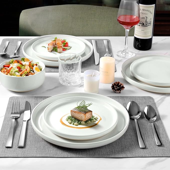 LIANYU 18-Piece Dinnerware Sets for 6, Stoneware Dinner Plates and Bowls, Kitchen Dining Dishes Set, Dishwasher & Oven Safe, Snowy White