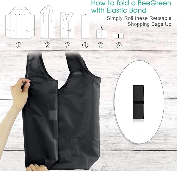 BeeGreen DIY Reusable Grocery Bags Bulk 10 Pack, Reusable Shopping Bags X-Large 50LBS, Machine Washable Kitchen Reusable Bags Heavy Duty, Foldable Tote Bags w Handles for Shopping